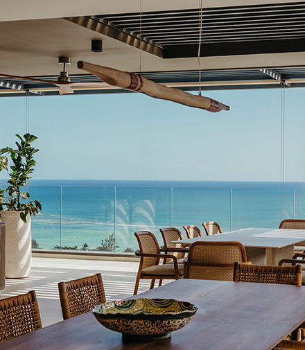 Modern living room with ocean view