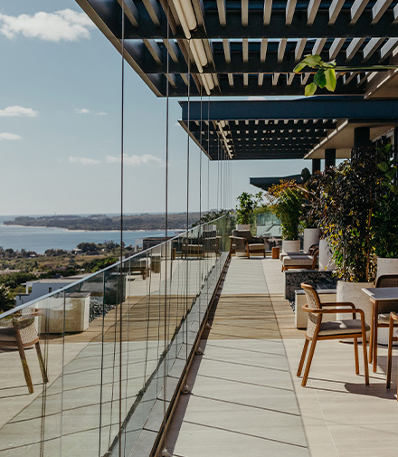 Modern living room with ocean view