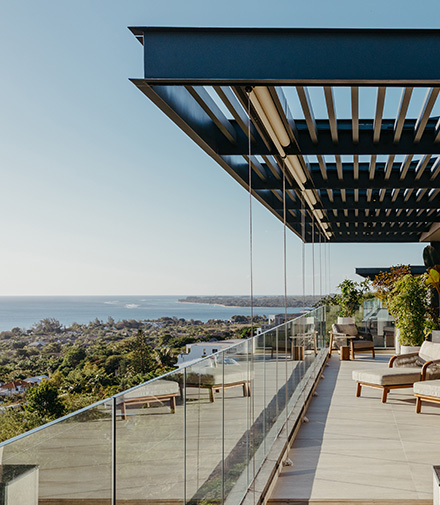 Modern living room with ocean view
