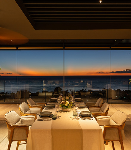 Modern living room with ocean view