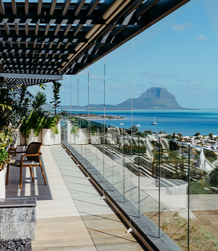 Modern living room with ocean view
